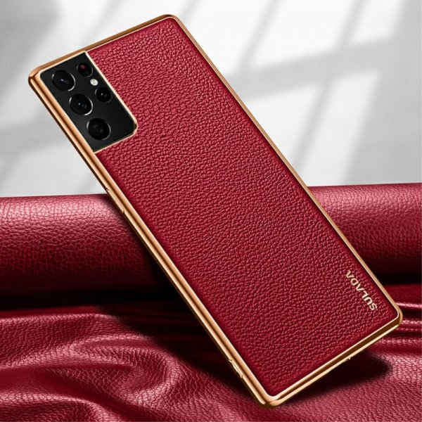 Samsung Galaxy S21 Ultra Kuori Litchikuvio Pinnoitettu reuna Punainen