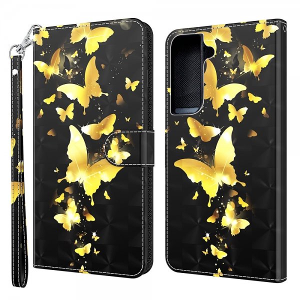 Samsung Galaxy S22 Kotelo Aihe Kultainen Perhoset