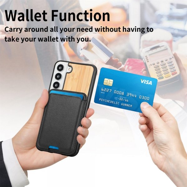 Samsung Galaxy S22 Plus Kuori Puu Irrotettava Korttipidike Bamboo