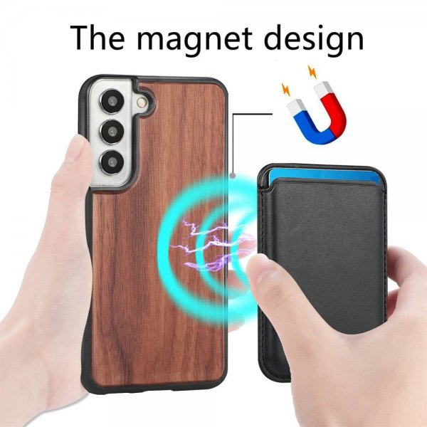 Samsung Galaxy S22 Plus Kuori Puu Irrotettava Korttipidike Walnut