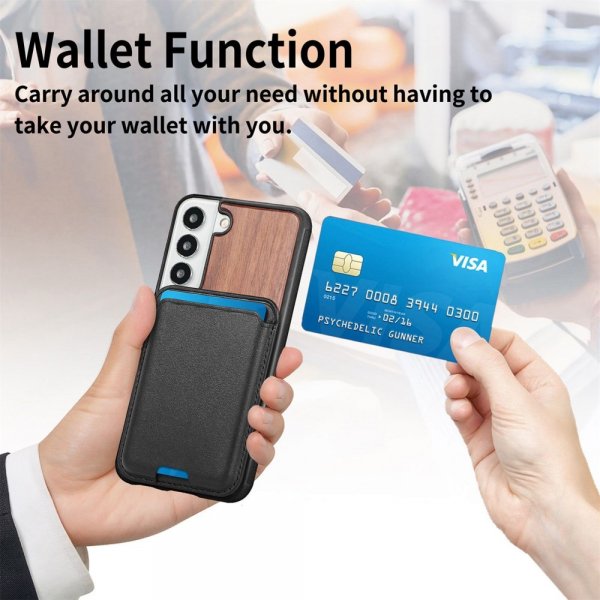Samsung Galaxy S22 Plus Kuori Puu Irrotettava Korttipidike Walnut