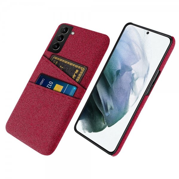 Samsung Galaxy S22 Kuori Kaksi Korttitaskua Kangas Punainen
