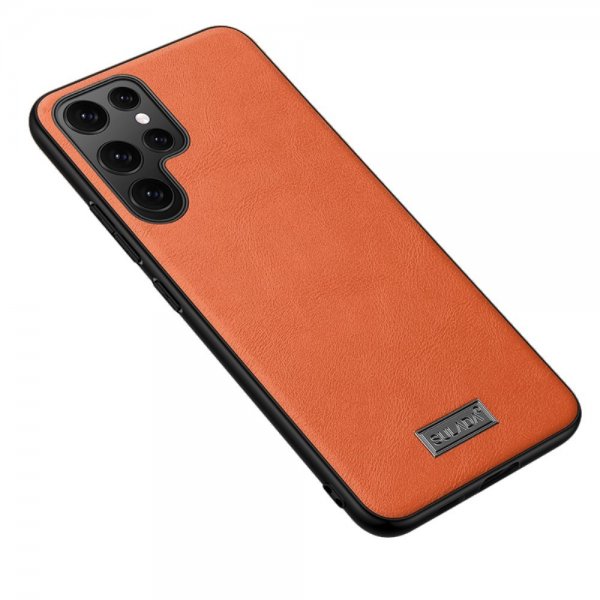Samsung Galaxy S22 Ultra Kuori Nahkarakenne Oranssi