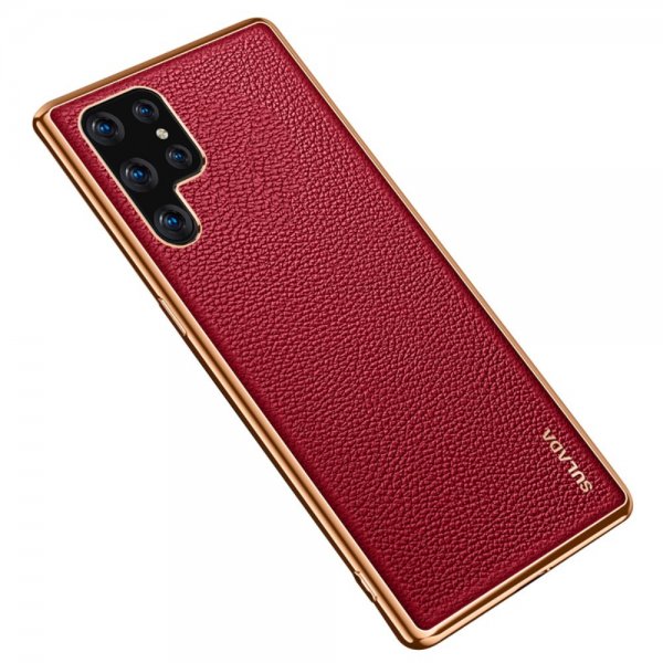 Samsung Galaxy S22 Ultra Kuori Litchikuvio Pinnoitettu reuna Punainen