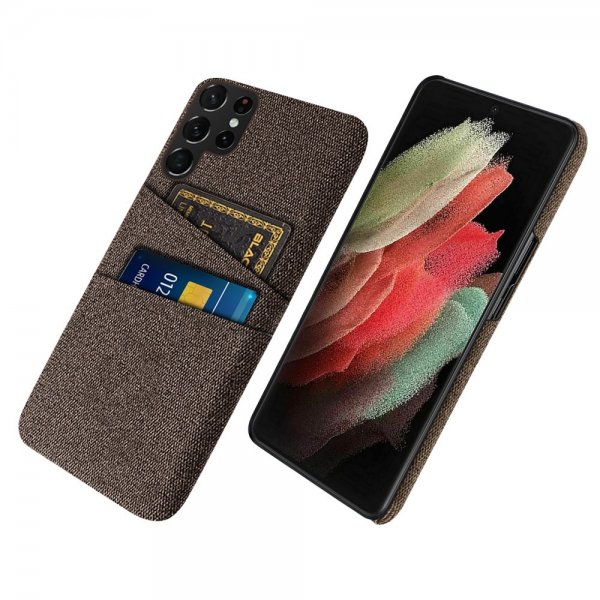 Samsung Galaxy S22 Ultra Kuori Kaksi Korttitaskua Kangas Ruskea