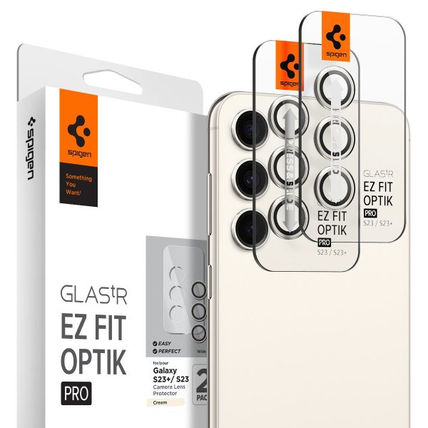Samsung Galaxy S23/Galaxy S23 Plus Kameran linssinsuojus GLAS.tR EZ Fit Optik Pro 2-pakkaus Cream