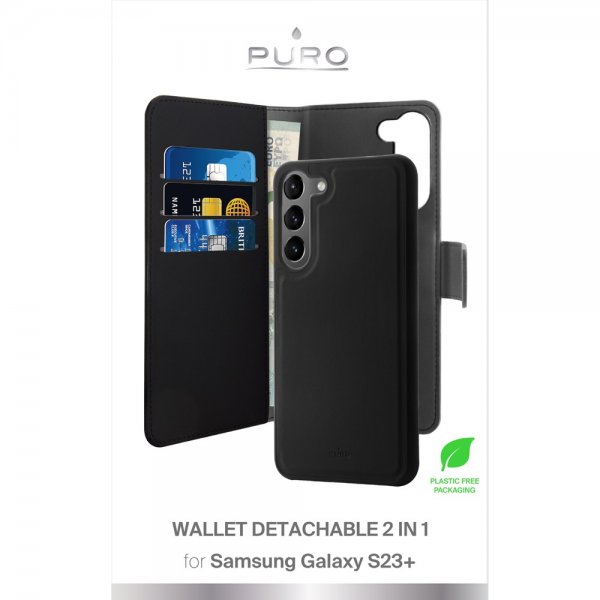 Samsung Galaxy S23 Plus Kotelo Wallet Detachable 2 in 1 Musta
