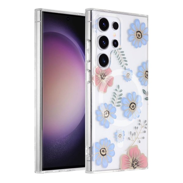 Samsung Galaxy S23 Ultra Kuori Kukkakuvio MagSafe Punainen Sininen