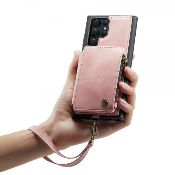 Samsung Galaxy S23 Ultra Kuori C20 Korttitaskulla Kuviollisella Vaaleanpunainen
