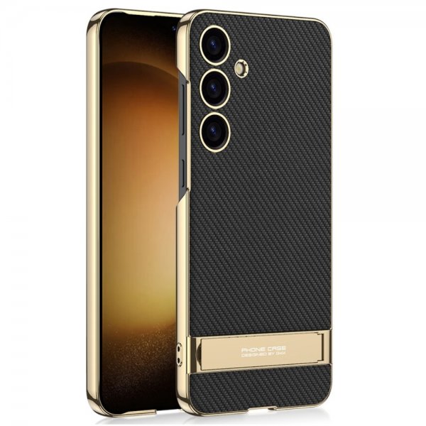 Samsung Galaxy S24 Kuori Pinnoitettu reuna Nahkarakenne Telinetoiminto Hiilikuitu Musta