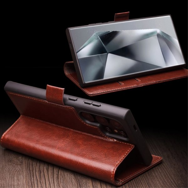 Samsung Galaxy S24 Ultra Kotelo Aito nahka Korttitaskuja Ruskea