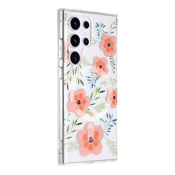 Samsung Galaxy S24 Ultra Kuori Kukkakuvio MagSafe Vaaleanpunainen