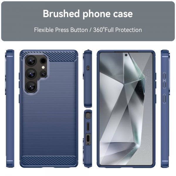Samsung Galaxy S25 Ultra Kuori Harjattu Hiilikuiturakenne Sininen
