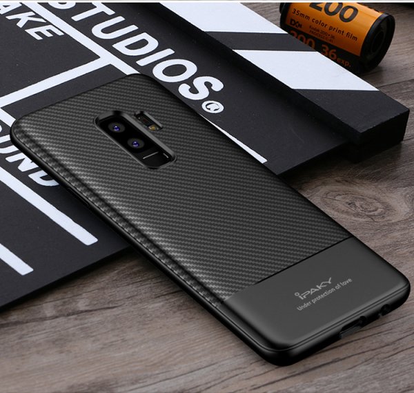 Samsung Galaxy S9 Plus MobilSuojakuori TPU-materiaali-materiaali Hiilikuiturakenne Musta