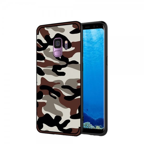 Samsung Galaxy S9 Suojakuori med Stativ Camouflage TPU-materiaali-materiaali MörkRuskea