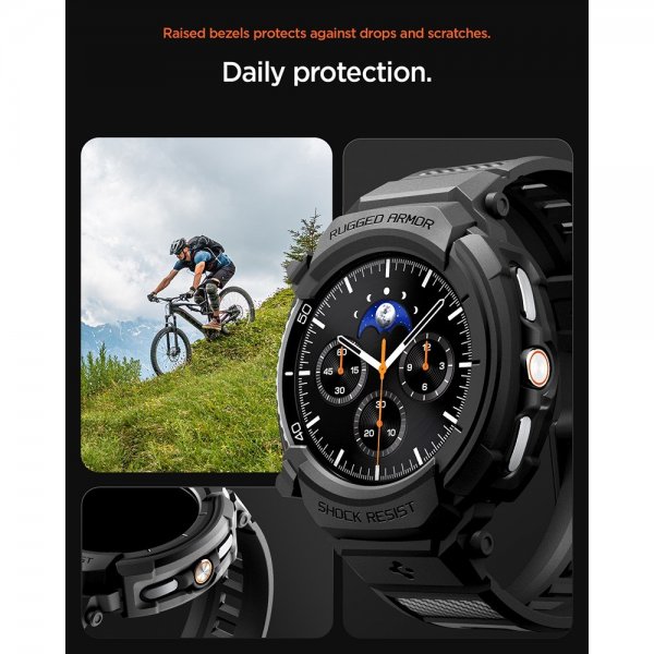 Samsung Galaxy Watch 8 Classic 46mm Ranneke ja kotelo Rugged Armour Pro Matte Black