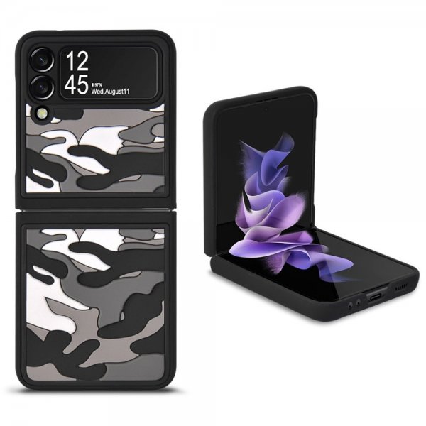Samsung Galaxy Z Flip 3 Kuori 3D Maastokuvio Harmaa