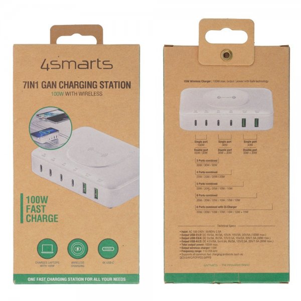 Työpöytä Laturi 7in1 GaN 100W Langattomalla latauksella Valkoinen