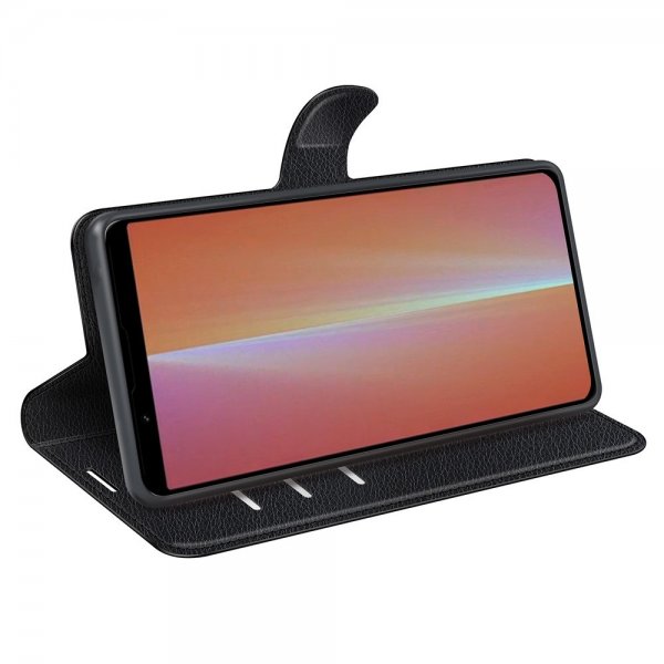 Sony Xperia 5 V Kotelo Litchi Musta