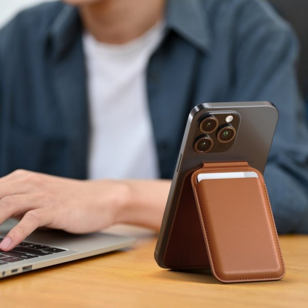 Korttipidike Vegan-Leather Magnetic Wallet Stand Ruskea