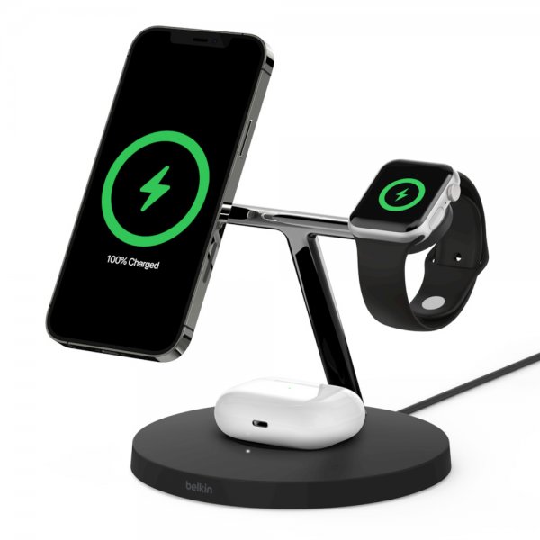 Langaton laturi BOOST↑CHARGE™ PRO 3-in-1 Wireless Charger Stand MagSafe Musta