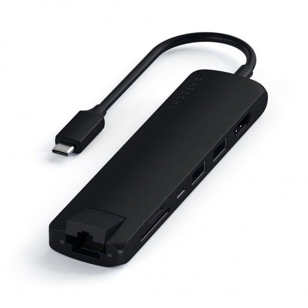 Slim USB-C moniportti Ethernet Musta