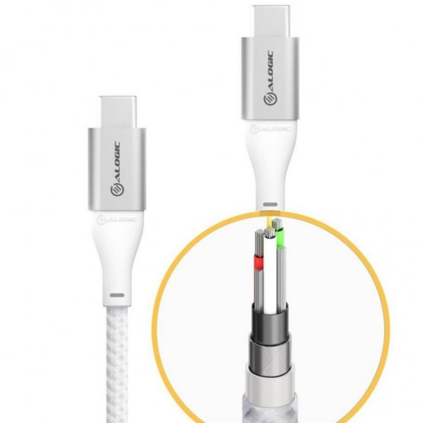 Ultra USB-C että USB-C kaapeli 5A/480Mbps 30 cm Hopea