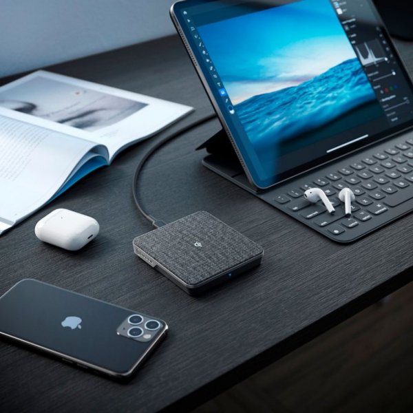 langaton laturi Qi lataus 10W - kanssa USB-A että USB-C kaapeli Space Grey