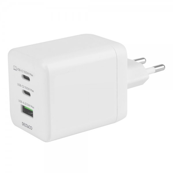 Seinä Laturi GaN 1x USB-A 2x USB-C PPS 100W